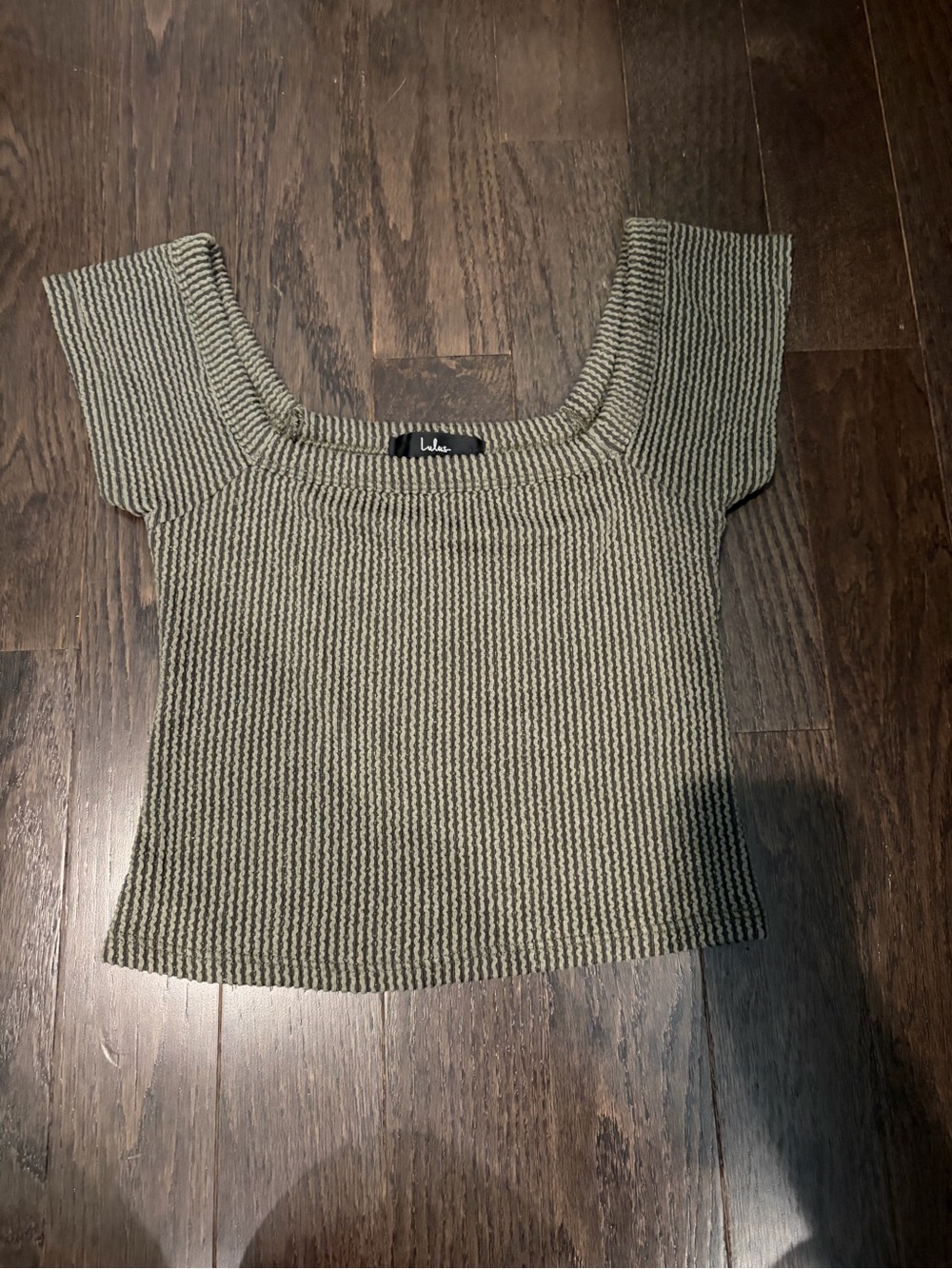 Lulu's Olive Ribbed Square-Neck Short Sleeve Crop Top